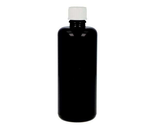 Violettglasflasche 100 ml, mit Gießring & Verschluss