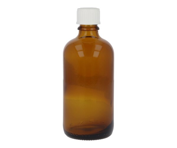 Braunglasflasche 100 ml, mit Gießring & Verschluss