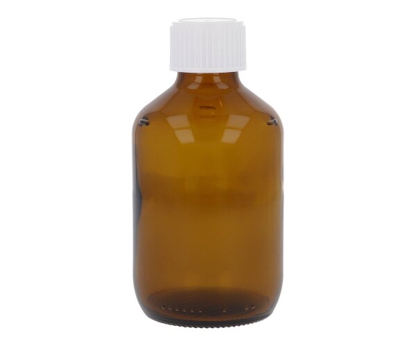 Braunglasflasche 200 ml, mit Gießring & Verschluss