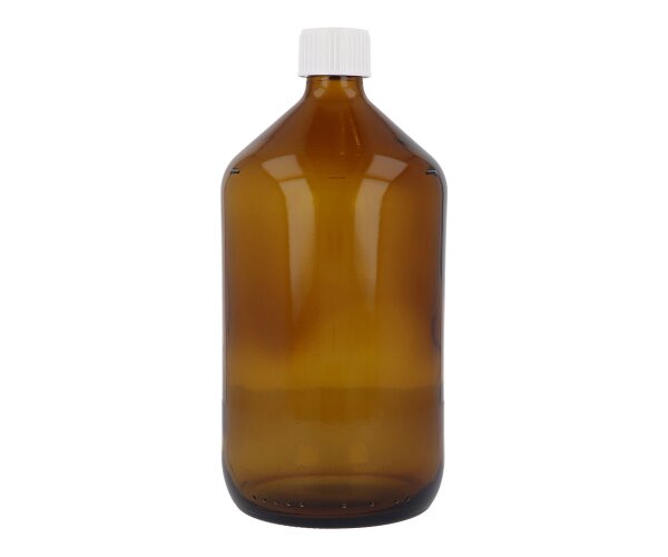 Braunglasflasche 1 L, mit Gießring & Verschluss