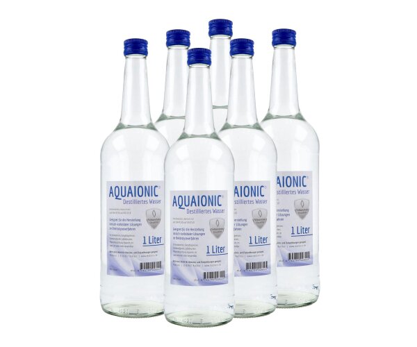 Destilliertes Wasser aquaionic®, in Glasflasche, Sparpaket 6 Liter
