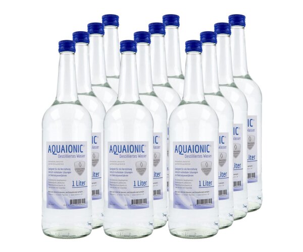 Destilliertes Wasser aquaionic® in Glasflasche, Sparpaket 12 Liter